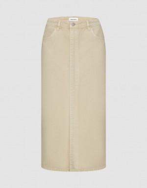 Urban Revivo Midi Straight Women's Denim Skirt Khaki | OCITXRF-64