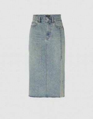 Urban Revivo Midi Straight Women's Denim Skirt Blue | HTVOBCG-85