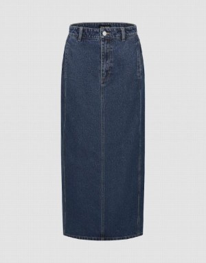 Urban Revivo Midi Straight Women's Denim Skirt Blue | QYVGEXI-26