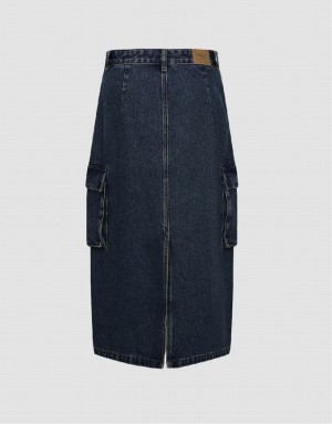 Urban Revivo Midi Straight Women's Denim Skirt Blue | AMLCYRK-26