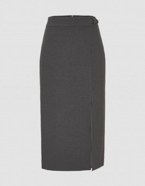 Urban Revivo Midi Straight Women's Skirts Grey | BMAFUOD-58