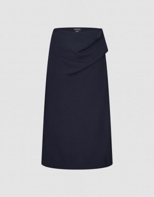 Urban Revivo Midi Straight Women's Skirts Navy | UXQZNAO-62