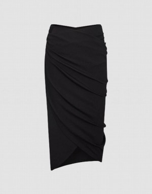 Urban Revivo Midi Wrapped Fishtail Women's Skirts Black | FHXJWZR-25