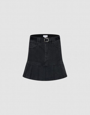 Urban Revivo Mini A-Line With Belt Women's Denim Skirt Black | AZEXPWD-43