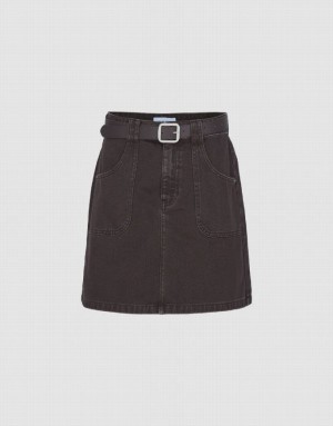 Urban Revivo Mini A-Line With Belt Women's Denim Skirt Brown | XURAKHO-02