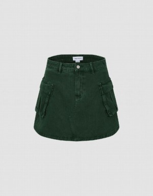 Urban Revivo Mini A-Line Women's Denim Skirt Green | DLWNCOT-12