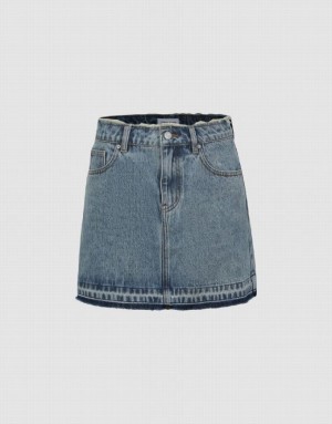 Urban Revivo Mini A-Line Women's Denim Skirt Blue | AJPDXGN-35