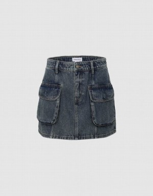 Urban Revivo Mini A-Line Women's Denim Skirt Blue | JXUZCVI-48