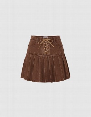 Urban Revivo Mini A-Line Women's Denim Skirt Brown | MCSZLUD-86