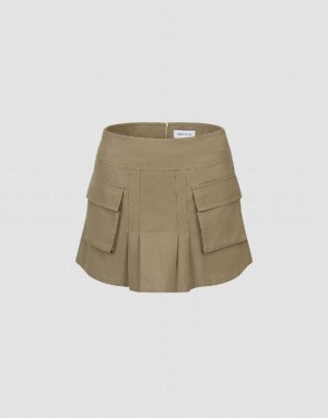 Urban Revivo Mini A-Line Women's Skirts Khaki | BPAFZUG-96