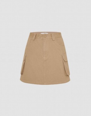 Urban Revivo Mini A-Line Women's Skirts Khaki | QMFVWEC-71