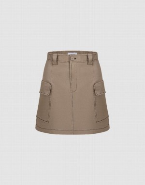 Urban Revivo Mini A-Line Women's Skirts Khaki | JHGKQSE-69