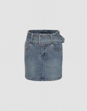 Urban Revivo Mini Skinny Women's Denim Skirt Blue | KITZUYF-96