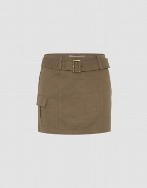 Urban Revivo Mini Straight With Belt Women's Skirts Coffee | KHDMOUV-28