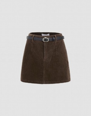 Urban Revivo Mini Straight With Belt Women's Skirts Brown | EAHOGMN-45