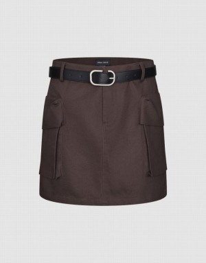 Urban Revivo Mini Straight With Belt Women's Skirts Brown | VWNBUFT-50