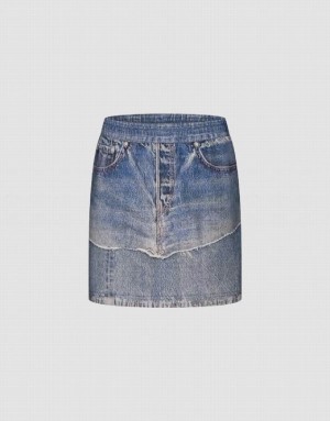 Urban Revivo Mini Straight Women's Denim Skirt Blue | ZJFKOHV-38