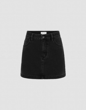 Urban Revivo Mini Straight Women's Denim Skirt Black | FQIEMBS-49