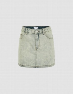 Urban Revivo Mini Straight Women's Denim Skirt Yellow | RYVKQUF-04