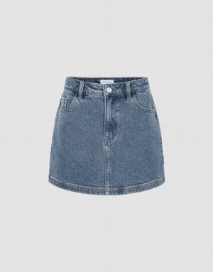 Urban Revivo Mini Straight Women's Denim Skirt Blue | EWYKPDB-73