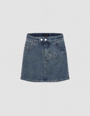 Urban Revivo Mini Straight Women's Denim Skirt Blue | OYPRLKD-95