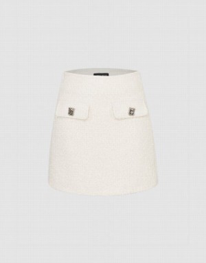 Urban Revivo Mini Tweed A-Line Women's Denim Skirt White | VYURSEH-29