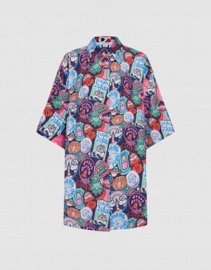 Urban Revivo Minions Allover Print Button Up Women's Shirts Grey | YFINZML-05