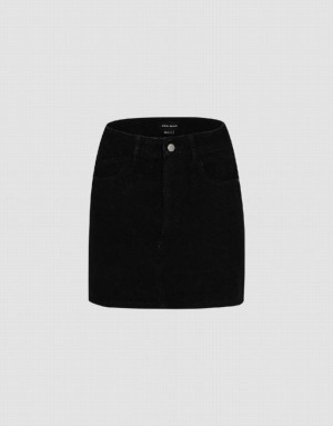 Urban Revivo Monogram Straight Mini Women's Denim Skirt Black | HYUODGS-31