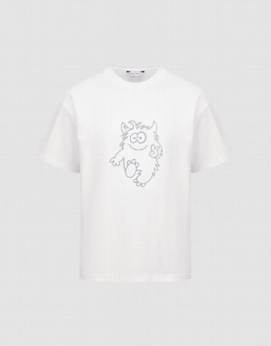 Urban Revivo Monster Printed Crew Neck Men's T-Shirts White | QNSTWMP-60