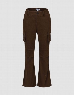 Urban Revivo Multi-Pocket Flare Women's Pants Brown | GPMYKBQ-45