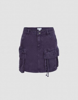 Urban Revivo Multi-Pocket Straight Women's Denim Skirt Purple | VHYZTAK-27