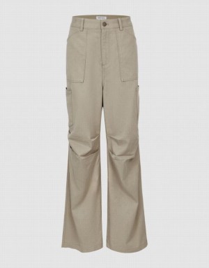 Urban Revivo Multi-Pocket Wide-Leg Women's Pants Dark Khaki | GXMOQBP-01