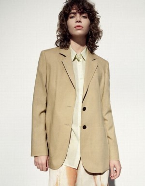 Urban Revivo Notch Lapel Tailored Women's Blazers Khaki | HGNWYDT-75