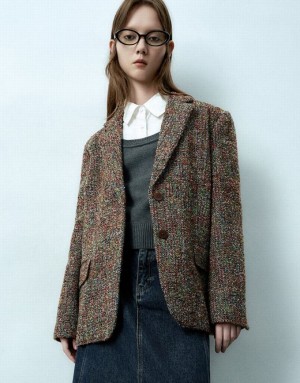 Urban Revivo Notch Lapel Tweed Women's Blazers Multicolor | DOQLTXI-08