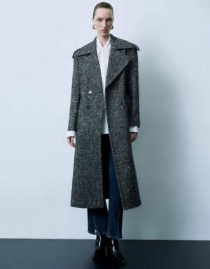 Urban Revivo Notch Lapel With Belt Women's Coats Grey | YXGCEWS-85