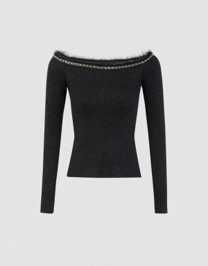 Urban Revivo Off-Shoulder Knit Women's Cardigan Black | CVMOZTN-91