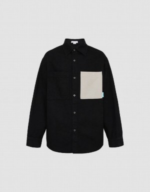 Urban Revivo Oversized Denim Men's Shirts Black | IJNXYDU-02