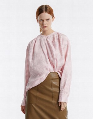 Urban Revivo Oversized Striped Women's Blouse Pink | PLTDECJ-23