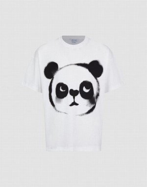 Urban Revivo Panda Printed Crew Neck Men's T-Shirts White | TPWEACV-71