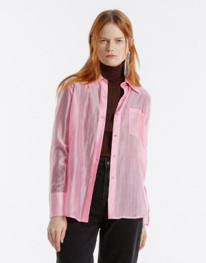 Urban Revivo Patch Pocket Women's Shirts Pink | SYCBMWD-85