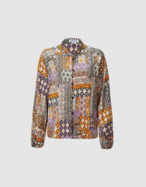 Urban Revivo Patchwork Print Satin Women's Shirts Multicolor | LFSNCEG-20