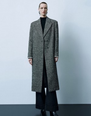 Urban Revivo Peak Lapel Straight Women's Coats Grey | HDKPQTM-32