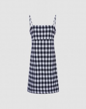 Urban Revivo Plaid Cami Women's Knitted Dress Blue | SJNWAIT-52