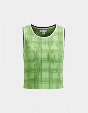 Urban Revivo Plaid Jacquard Knitted Women's Tank Top Green | BCVQDMU-61