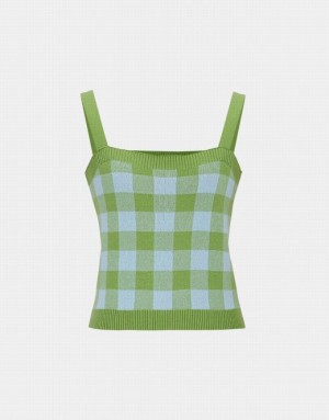 Urban Revivo Plaid Knitted Women's Camisole Green | THXMGIA-30