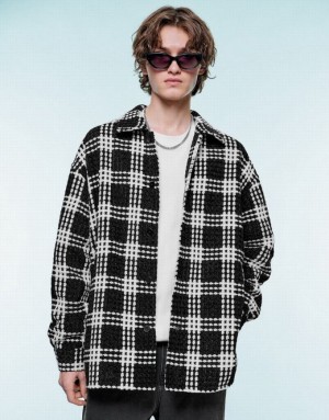 Urban Revivo Plaid Loose Men's Jacket Black | VZJLMXR-92