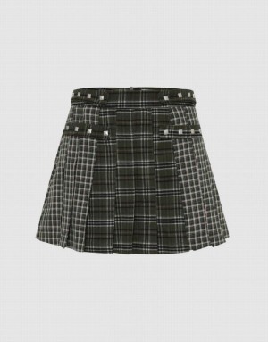 Urban Revivo Plaid Mini A-Line Women's Skirts Green | ZNCLQDF-79