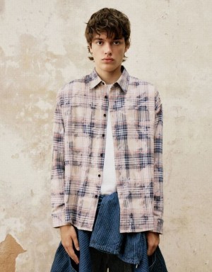 Urban Revivo Plaid Oversized Men's Shirts Khaki | CUMLEJD-62