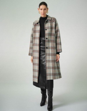 Urban Revivo Plaid Straight Women's Coats Blue | COWEDTN-14