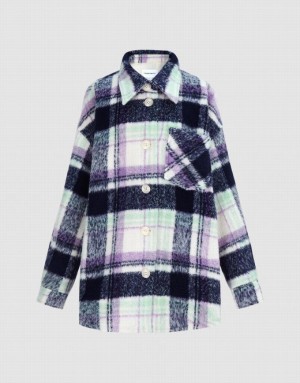 Urban Revivo Plaid Straight Women's Jacket Blue | OEVULWQ-01